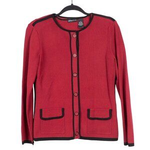 Yarns & Stitches Cardigan Sweater Sleeveless Top Set S Womens 90s Red Black Trim